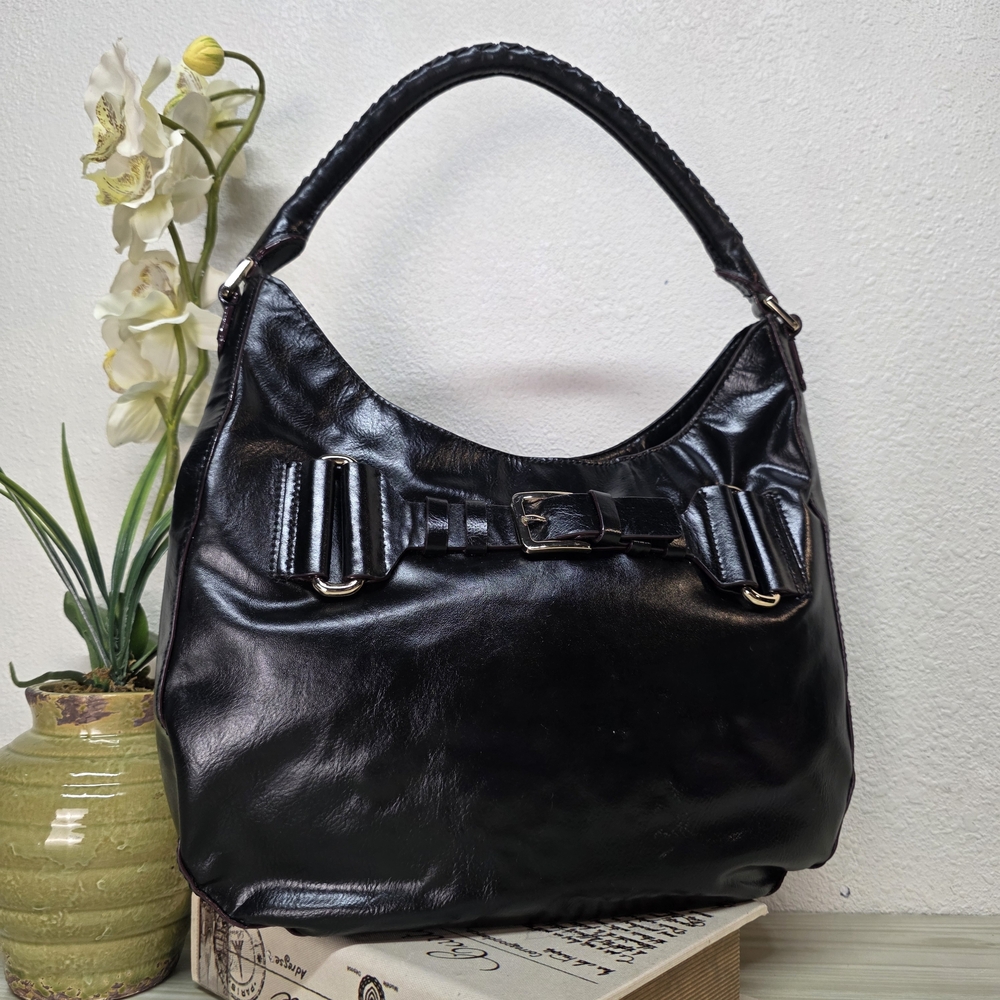 ANTONIO MELANI Black Leather Hobo with Buckle Accents